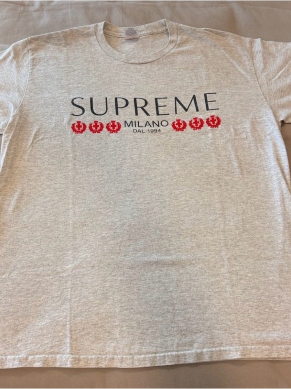 Supreme Light Gray Milano T-Shirt with Red Graphic